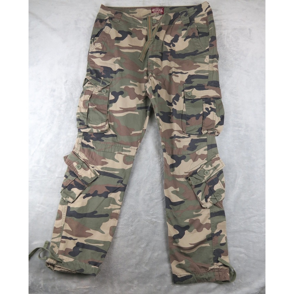 Matchstick Mens Cargo Pants Size 38 Camo Woodland Multi Pocket Cotton Trousers